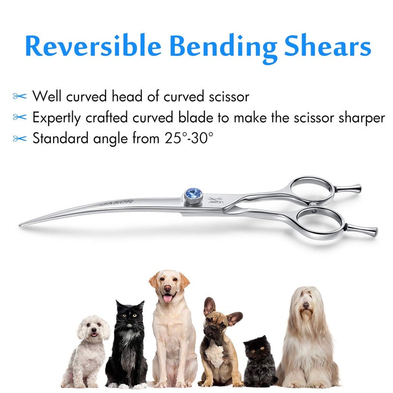 JASON 7" Curved Dog Grooming Scissors, Ergonomic Pets Cats Trimming Shears with Offset Handle and a Jewelled Screw for Right Handed Groomers, Sharp, Comfortable Christmas Gift - Image 2